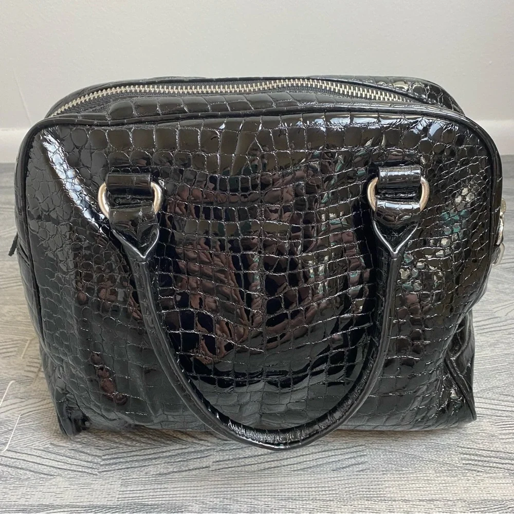 Michael Kors “Knox” Black Crocodile Embossed Leather Satchel